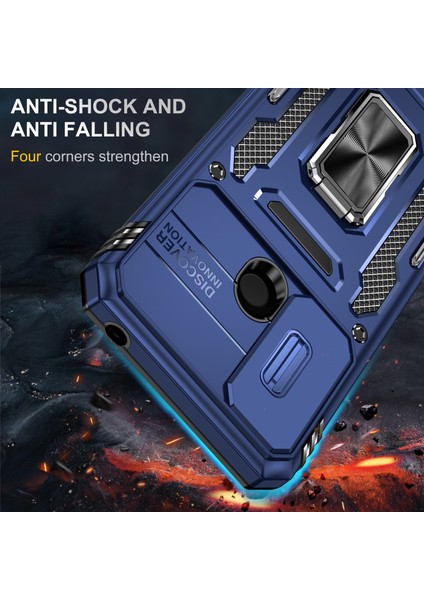 Xiaomi Redmi Için Zırh Serisi 9c/9c NFC/10A Şok Geçirmez Cep Telefon Kabuğu, Slayt Kamera Koruyucu Kickstand Telefon Kılıfı Pc+Tpu Koruyucu Kapak-Dark Mavi (Yurt Dışından)