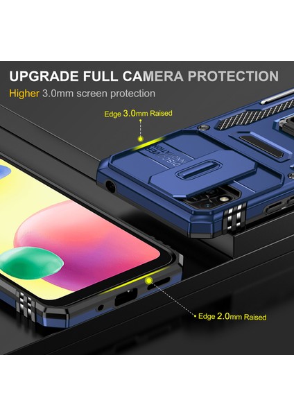 Xiaomi Redmi Için Zırh Serisi 9c/9c NFC/10A Şok Geçirmez Cep Telefon Kabuğu, Slayt Kamera Koruyucu Kickstand Telefon Kılıfı Pc+Tpu Koruyucu Kapak-Dark Mavi (Yurt Dışından)