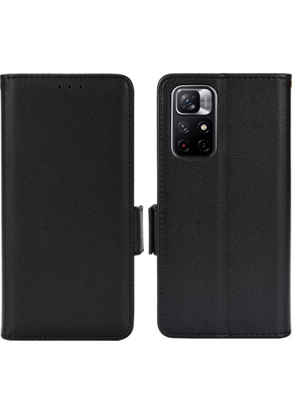 Litchi Doku Pu Deri Stand Cüzdan Kılıfı Çift Manyetik Kıta Şok Geçirmez Folio Xiaomi Redmi Için Not 11 5g (Çin) (Mediatek)/redmi Not 11T 5g/redmi Not 11S 5g-Black (Yurt Dışından)