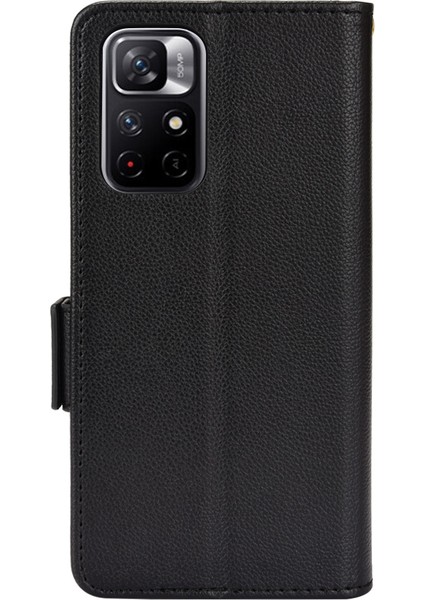 Litchi Doku Pu Deri Stand Cüzdan Kılıfı Çift Manyetik Kıta Şok Geçirmez Folio Xiaomi Redmi Için Not 11 5g (Çin) (Mediatek)/redmi Not 11T 5g/redmi Not 11S 5g-Black (Yurt Dışından) modelleri