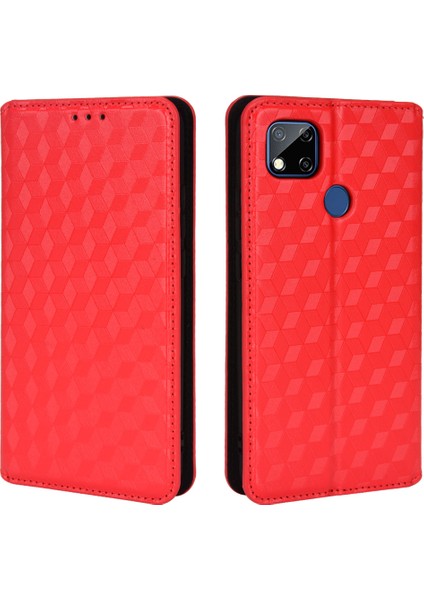 Şok Geçirmez Eşkenar Eşdeğer Cep Telefonu Kasası Pu Deri+Tpu Koruyucu Kapak Stand Cüzdanı ile Xiaomi Redmi 9c Nfc/xiaomi Redmi 9c-Red (Yurt Dışından)
