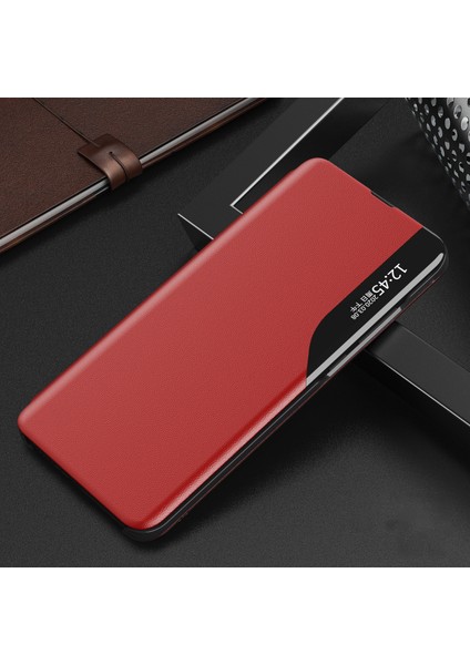 Xiaomi Için Pencere Flip Deri Telefon Standı Kasa Kapağı Görüntüle Note 10 Pro Max/redmı Note 10 Pro/redmi Note 10 Pro (Hindistan) -Red (Yurt Dışından)