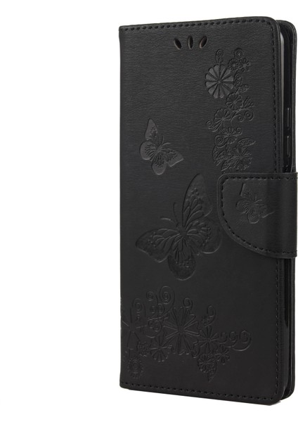 Baskılı Kelebekler Çiçek Deri Cüzdan Stand Stand Kılıfı Xiaomi Redmi Note 10 Pro-Black (Yurt Dışından)