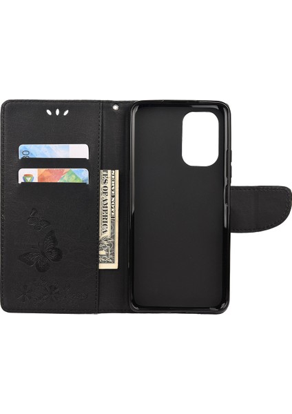 Baskılı Kelebekler Çiçek Deri Cüzdan Stand Stand Kılıfı Xiaomi Redmi Note 10 Pro-Black (Yurt Dışından)