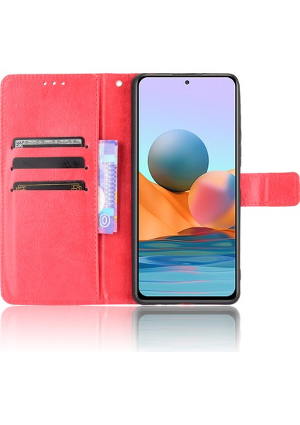 Xiaomi Redmi Için Çılgın At Cüzdanı Deri Stand Kılıfı Note 10 Pro Max/redmi Note 10 Pro-Kırmızı (Yurt Dışından)