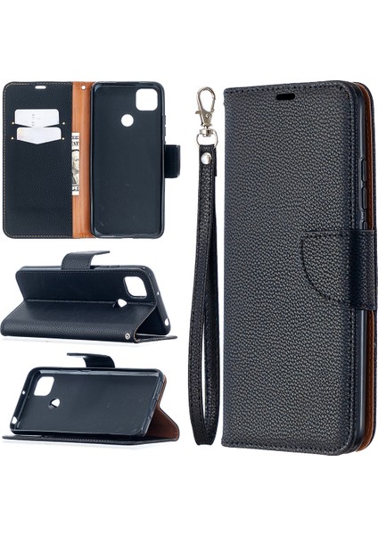 Xiaomi Redmi 9c/redmi 9c Nfc-Black Için Saf Renkli Litchi Cilt Deri Kapak Kasası (Yurt Dışından)