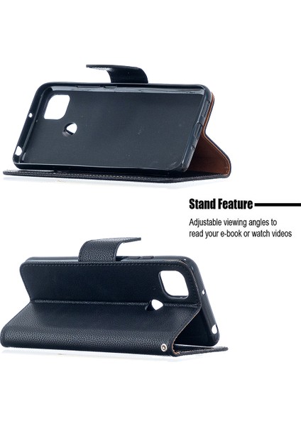 Xiaomi Redmi 9c/redmi 9c Nfc-Black Için Saf Renkli Litchi Cilt Deri Kapak Kasası (Yurt Dışından)