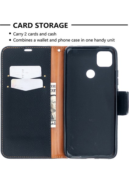 Xiaomi Redmi 9c/redmi 9c Nfc-Black Için Saf Renkli Litchi Cilt Deri Kapak Kasası (Yurt Dışından)
