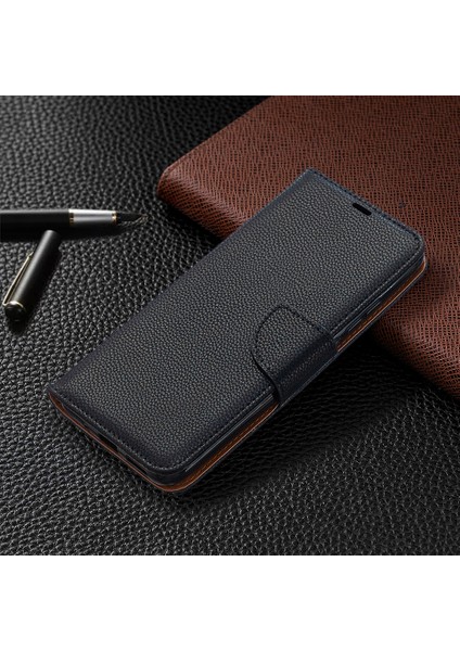Xiaomi Redmi 9c/redmi 9c Nfc-Black Için Saf Renkli Litchi Cilt Deri Kapak Kasası (Yurt Dışından)