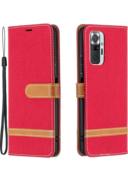 Xiaomi Redmi Için Çeşitli Kot Ceza Deri Cüzdan Kılıfı Not 10 Pro/redmi Note 10 Pro Max-Red (Yurt Dışından)