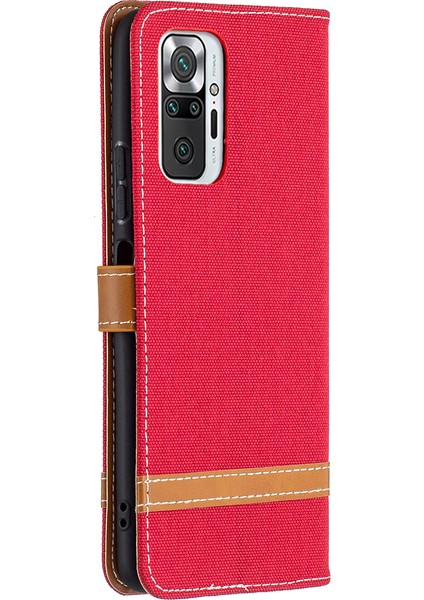 Xiaomi Redmi Için Çeşitli Kot Ceza Deri Cüzdan Kılıfı Not 10 Pro/redmi Note 10 Pro Max-Red (Yurt Dışından)