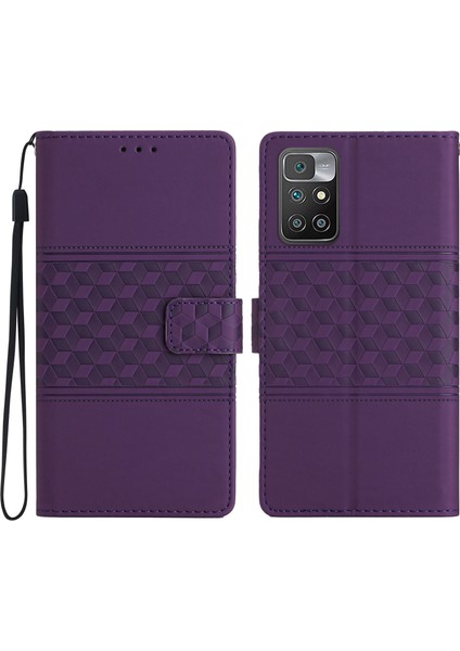 Xiaomi Redmi Için Telefon Kapağı 10 2022 4g/redmi Not 11 4g (Mediatek)/redmi 10 4g (2021)/REDMI 10 Prime Stand Stand Cüzdan Retro Baskalı Desen Strap-Purple ile Cilt Dostu Kasa (Yurt Dışından)
