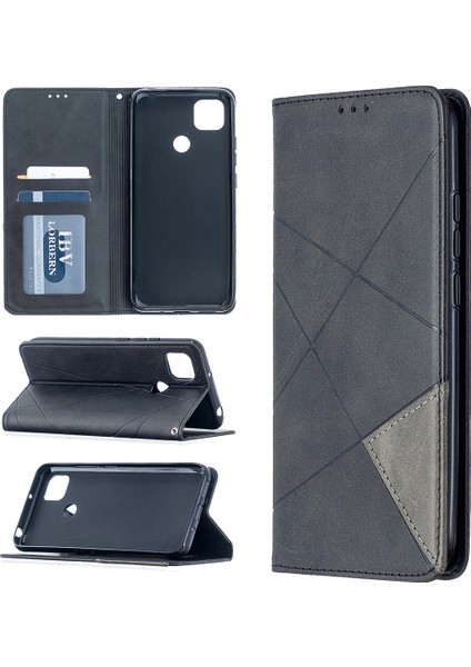 Xiaomi Redmi 9c/redmi 9c Nfc-Black Için Kart Tutucu Kasası ile Geometrik Desen Deri (Yurt Dışından)