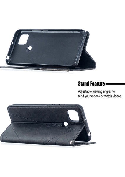 Xiaomi Redmi 9c/redmi 9c Nfc-Black Için Kart Tutucu Kasası ile Geometrik Desen Deri (Yurt Dışından)