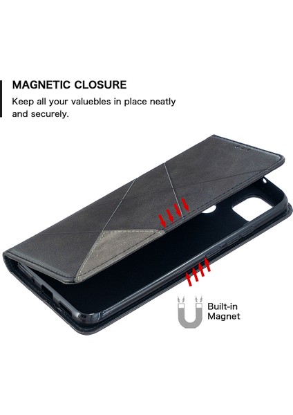 Xiaomi Redmi 9c/redmi 9c Nfc-Black Için Kart Tutucu Kasası ile Geometrik Desen Deri (Yurt Dışından)