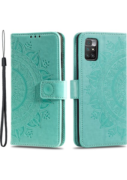 Xiaomi Için Redmi 10 4g (2021)/REDMI 10 Prime/redmi 10 2022 4g/redmi Not 11 4g (Mediatek) Baskılı Mandala Çiçek Pu Deri Cüzdan Stand Telefon Kabuğu Kılıf Yeşili (Yurt Dışından) fiyatları