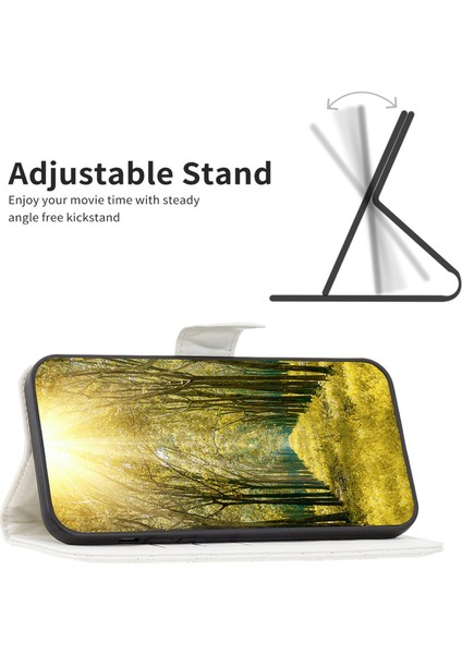 Xiaomi Için Poco X3/x3 Nfc/x3 Pro Matte Pu Deri Deri Telefon Cüzdan Standı Kılıf Rhanmombus Baskılı Koruyucu Kapak-Beyaz (Yurt Dışından)