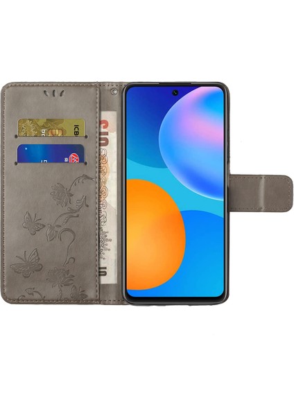 Iç ve Dış Kelebek Çiçekleri Xiaomi Redmi Için Deri Cüzdan Telefon Kapağı Note 10 Pro 4g (Hindistan)/(Global)/note 10 Pro Max-Grey (Yurt Dışından)