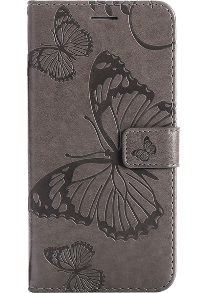 Xiaomi Için Redmi 10 4g (2021)/REDMI 10 Prime/redmi 10 2022 4g/redmi Not 11 4g (Mediatek) Kelebek Desen Deri Cüzdan Flip Folio Stant Çantası Kayış-Grey ile (Yurt Dışından)