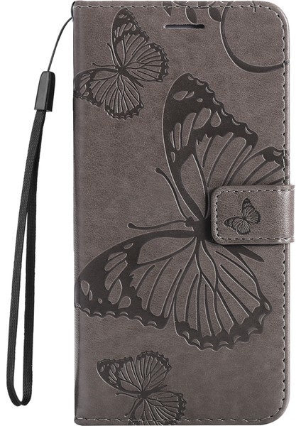 Xiaomi Için Redmi 10 4g (2021)/REDMI 10 Prime/redmi 10 2022 4g/redmi Not 11 4g (Mediatek) Kelebek Desen Deri Cüzdan Flip Folio Stant Çantası Kayış-Grey ile (Yurt Dışından)