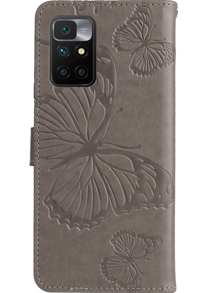 Xiaomi Için Redmi 10 4g (2021)/REDMI 10 Prime/redmi 10 2022 4g/redmi Not 11 4g (Mediatek) Kelebek Desen Deri Cüzdan Flip Folio Stant Çantası Kayış-Grey ile (Yurt Dışından)