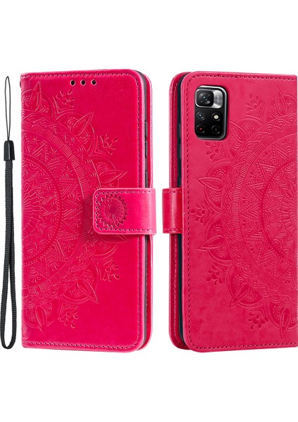 Basılı Mandala Çiçek Cüzdan Deri Telefon Kılıfı Kıvrık Anti-Çizgi Stand Standı Kabuğu Xiaomi Redmi Note 11 Pro 5g (Çin) (Mediak)/not 11 Pro+ 5g-Red (Yurt Dışından) fiyatları