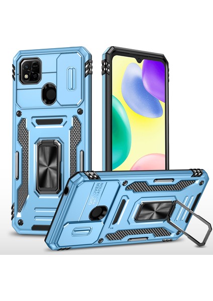 Xiaomi Için Zırh Serisi Redmi 9c/9c NFC/10A Şok Geçirmez Cep Telefon Kabuğu, Slayt Kamera Koruyucusu Kickstand Telefon Kılıfı Pc+Tpu Koruyucu Kapak Mavisi (Yurt Dışından)