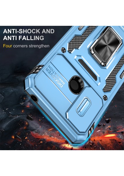 Xiaomi Için Zırh Serisi Redmi 9c/9c NFC/10A Şok Geçirmez Cep Telefon Kabuğu, Slayt Kamera Koruyucusu Kickstand Telefon Kılıfı Pc+Tpu Koruyucu Kapak Mavisi (Yurt Dışından)
