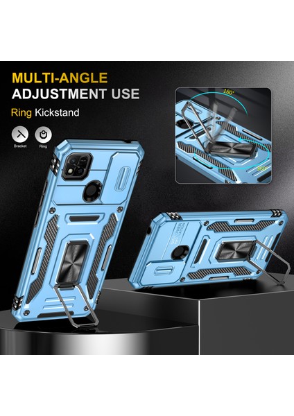 Xiaomi Için Zırh Serisi Redmi 9c/9c NFC/10A Şok Geçirmez Cep Telefon Kabuğu, Slayt Kamera Koruyucusu Kickstand Telefon Kılıfı Pc+Tpu Koruyucu Kapak Mavisi (Yurt Dışından)