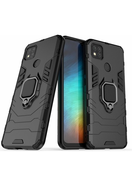 Tek Elle Tutan Parmak Yüzüğü Tutucu Kickstand Pc+Tpu Hibrid Kapak Xiaomi Redmi 9c/9c Nfc-Black (Yurt Dışından)