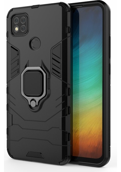 Tek Elle Tutan Parmak Yüzüğü Tutucu Kickstand Pc+Tpu Hibrid Kapak Xiaomi Redmi 9c/9c Nfc-Black (Yurt Dışından)