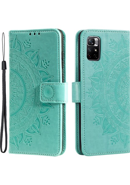 Basılı Mandala Çiçek Cüzdan Deri Deri Telefon Kılıfı Kesme Stand Standı Stand Standı Kabuğu Xiaomi Redmi Note 11 Pro 5g (Çin) (Mediatek)/not 11 Pro+ 5g-Green (Yurt Dışından) fiyatları