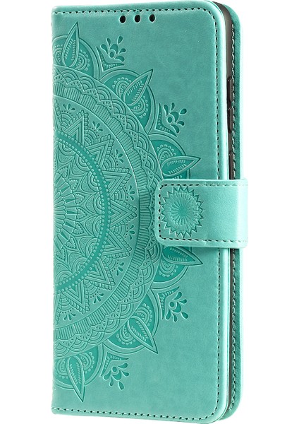 Basılı Mandala Çiçek Kullanışlı Kayış Şık Anti-Damla Cüzdan Standı Deri Telefon Kasa Kapak Kabuğu Xiaomi Poco X3 Gt/redmi Note 10 Pro 5g (Çin) -Green (Yurt Dışından)