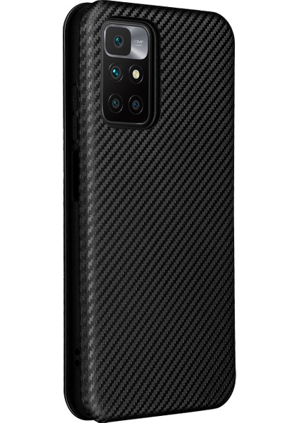 Otomatik Emilen Karbon Fiber Doku Kartı Yuvası Xiaomi Için Halka Kayışı ile Anti-Damla Deri Kasa 10 4g (2021)/10 Prime/10 2022 4g/not 11 4g (Mediatek) -Black (Yurt Dışından) modelleri