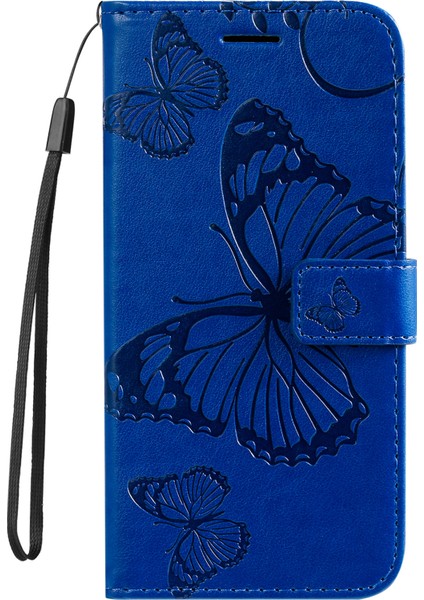 Xiaomi Için Redmi 10 4g (2021)/REDMI 10 Prime/redmi 10 2022 4g/redmi Not 11 4g (Mediatek) Kelebek Deseni Deri Cüzdan Flip Folio Stant Çantası Kayış Mavisi ile (Yurt Dışından)