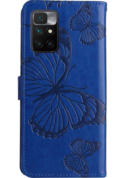 Xiaomi Için Redmi 10 4g (2021)/REDMI 10 Prime/redmi 10 2022 4g/redmi Not 11 4g (Mediatek) Kelebek Deseni Deri Cüzdan Flip Folio Stant Çantası Kayış Mavisi ile (Yurt Dışından)