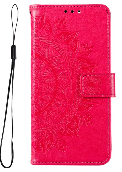 Basılı Mandala Çiçek Kullanışlı Kayış Şık Anti-Damla Cüzdan Standı Deri Telefon Kasa Kapak Kabuğu Xiaomi Poco X3 Gt/redmi Note 10 Pro 5g (Çin) -Red (Yurt Dışından)