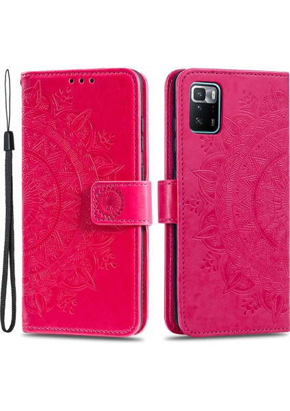 Basılı Mandala Çiçek Kullanışlı Kayış Şık Anti-Damla Cüzdan Standı Deri Telefon Kasa Kapak Kabuğu Xiaomi Poco X3 Gt/redmi Note 10 Pro 5g (Çin) -Red (Yurt Dışından)