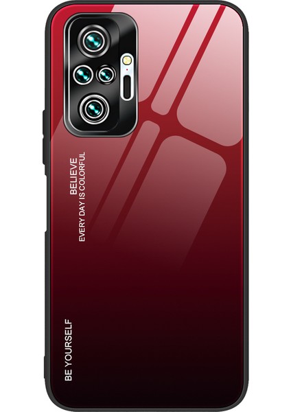 Gradyan Temperlenmiş Cam Cep Telefonu Kapağı Tpu Çerçeve Xiaomi Redmi Için Geri Kılıf Not 10 Pro/not 10 Pro Max-Red/siyah (Yurt Dışından)