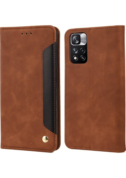 Cilt Touch Duygu Stand Cüzdan Renk Ekleme Telefon Kılıfı Xiaomi Redmi Için Deri Kapak Not 11 Pro 5g (Çin) (Mediatek)/note 11 Pro+ 5g-Brown (Yurt Dışından)