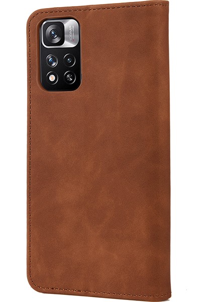 Cilt Touch Duygu Stand Cüzdan Renk Ekleme Telefon Kılıfı Xiaomi Redmi Için Deri Kapak Not 11 Pro 5g (Çin) (Mediatek)/note 11 Pro+ 5g-Brown (Yurt Dışından) modelleri