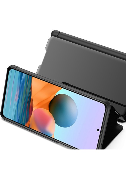 Xiaomi Için Kaplama Ayna Yüzey Deri Kılıfı Redmi Note 10 Pro (Hindistan)/redmi Note 10 Pro 5g/redmi Note 10 Pro Maksimum Pencere Telefon Stand-Blue (Yurt Dışından)