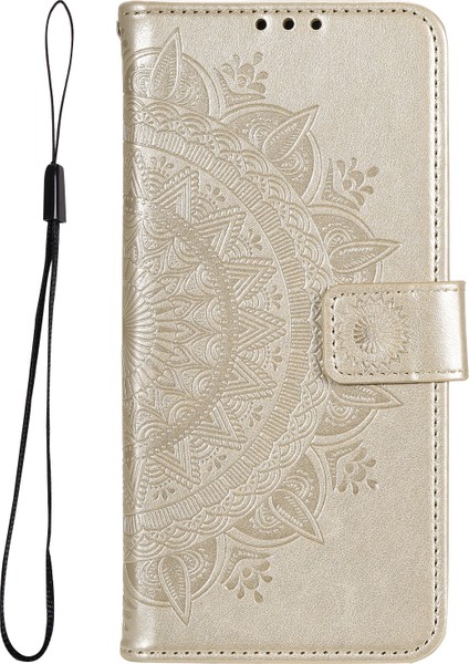 Basılı Mandala Çiçek Cüzdan Deri Deri Telefon Kılıfı Kıvrık Anti-Çizgi Stand Kabuğu Xiaomi Redmi Için Kayış ile Not 11 Pro 5g (Çin) (Mediatek)/not 11 Pro+ 5g-Gold (Yurt Dışından)