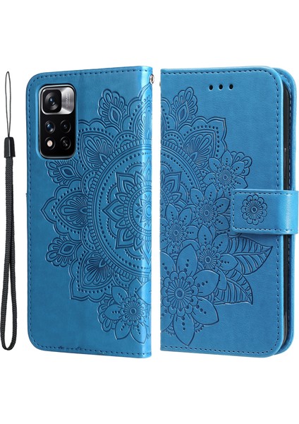 Baskı Çiçek Deseni Cüzdan Deri Koruyucu Telefon Kılıfı Xiaomi Redmi Için Katlanabilir Standlı Kabuk Not 11 Pro 5g (Çin) (Mediatek)/not 11 Pro+ 5g-Blue (Yurt Dışından)