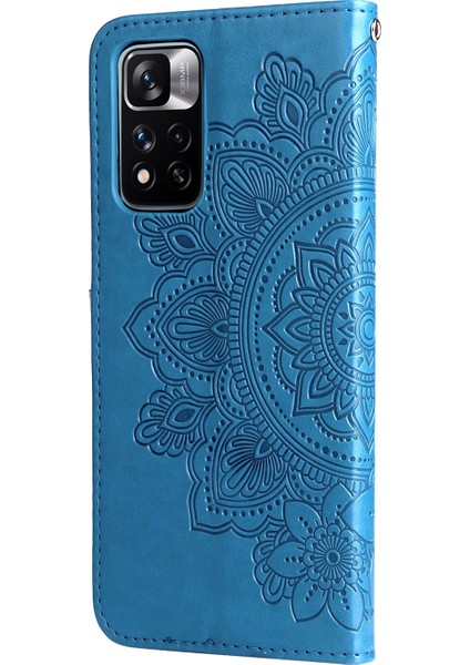 Baskı Çiçek Deseni Cüzdan Deri Koruyucu Telefon Kılıfı Xiaomi Redmi Için Katlanabilir Standlı Kabuk Not 11 Pro 5g (Çin) (Mediatek)/not 11 Pro+ 5g-Blue (Yurt Dışından) modelleri