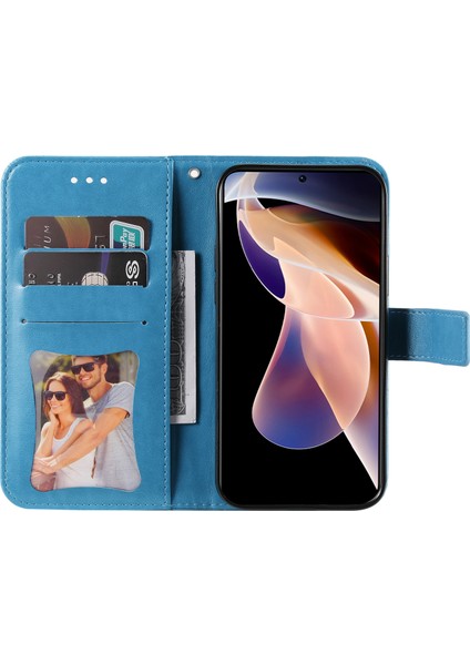 Baskı Çiçek Deseni Cüzdan Deri Koruyucu Telefon Kılıfı Xiaomi Redmi Için Katlanabilir Standlı Kabuk Not 11 Pro 5g (Çin) (Mediatek)/not 11 Pro+ 5g-Blue (Yurt Dışından) fırsatları