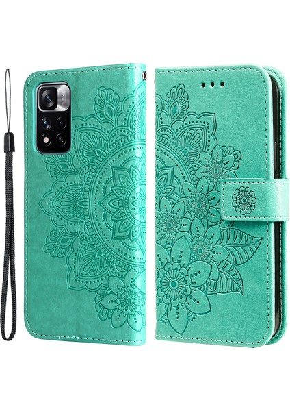 Baskı Çiçek Deseni Cüzdan Deri Koruyucu Telefon Kılıfı Xiaomi Redmi Için Katlanabilir Standlı Kabuk Not 11 Pro 5g (Çin) (Mediatek)/not 11 Pro+ 5g-Yeşil (Yurt Dışından)