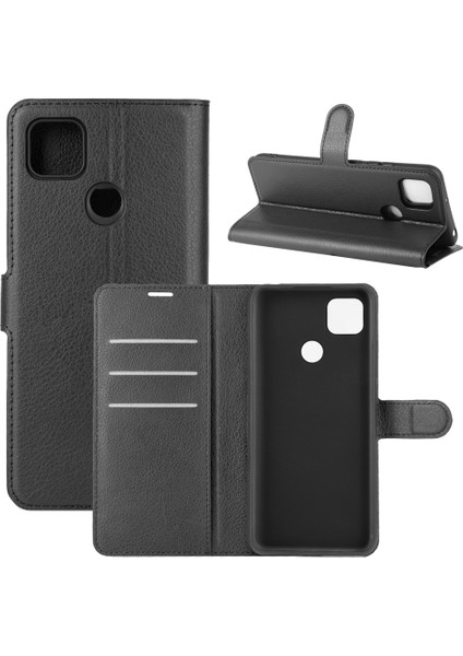 Litchi Cilt Cüzdan Deri Cep Telefonu Xiaomi Için Redmi 9c/9c Nfc Folio Flip Deri Kabuk Telefon Kapak Black (Yurt Dışından)