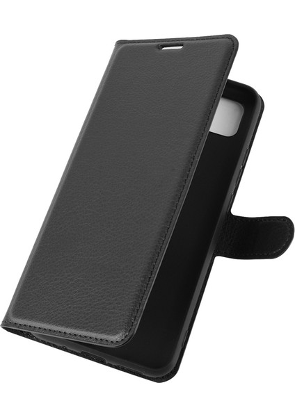 Litchi Cilt Cüzdan Deri Cep Telefonu Xiaomi Için Redmi 9c/9c Nfc Folio Flip Deri Kabuk Telefon Kapak Black (Yurt Dışından)