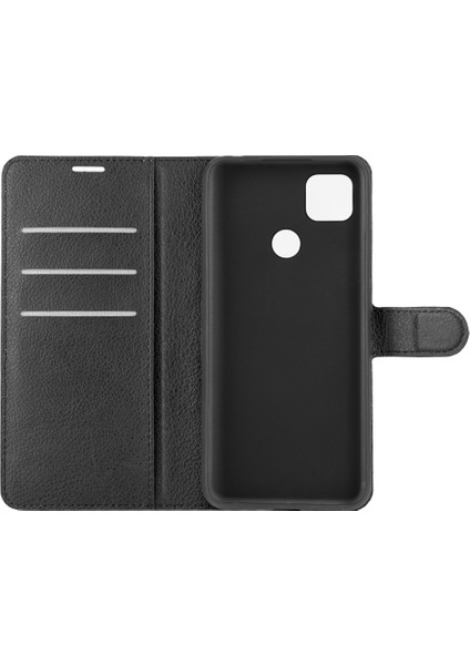 Litchi Cilt Cüzdan Deri Cep Telefonu Xiaomi Için Redmi 9c/9c Nfc Folio Flip Deri Kabuk Telefon Kapak Black (Yurt Dışından)